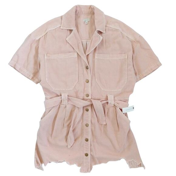 Anthropologie Pilcro Short Sleeve Destructed Denim Mini Dress Size L NWT Pink - Picture 3 of 9